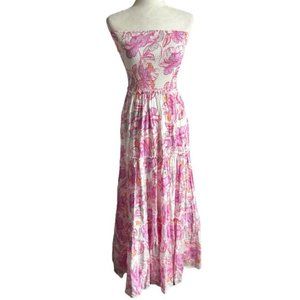 ANTHROPOLOGIE Abel The Label Strapless White & Pink Floral Maxi Dress  SZ  S